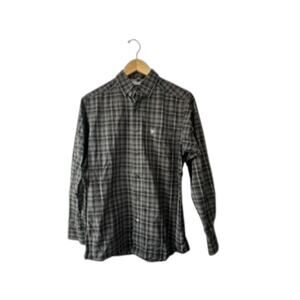 Ariat Pro Series Fitted Stretch Gray Plaid Long Sleeve Button Down Shirt Mens XS